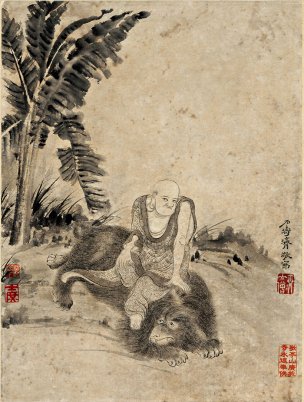 清 石涛 百页罗汉册页66-ok 25x35[宗教]
