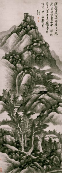 清 龚贤 挂壁飞泉图 99×273[山水] 