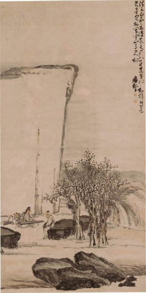 清 黄慎 人物山水图 82x164[人物] 