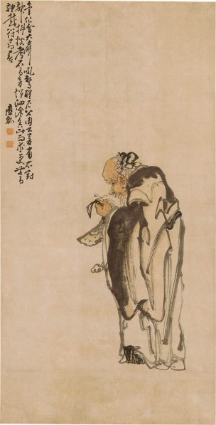 清 黄慎 老叟执磬图 91x178[人物] 