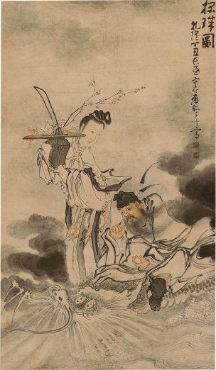 清 黄慎 探珠图 108x185[人物] 