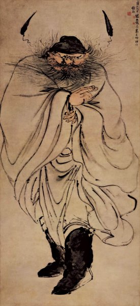清 高其佩 指画怒容钟馗图 77x167[人物] 