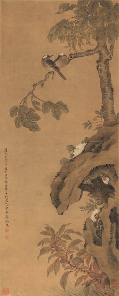 清 阙岚 梧桐白头图 绢本40.7-100cm [花鸟] 