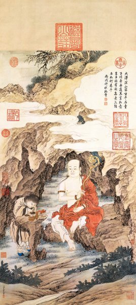 清 金廷标 罗汉图 纸本 54x120[宗教] 