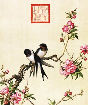 清 郎世宁 花鸟图册 2桃花图 47x39[花鸟] 