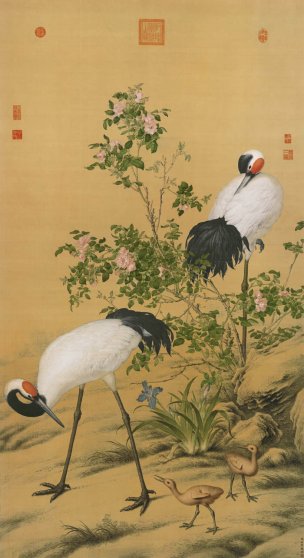 清 郎世宁 花阴双鹤 绢本 121.7x66.3[花鸟] 