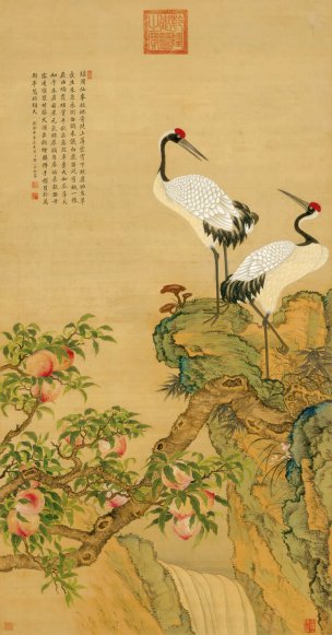 清 邹一桂 蟠桃图 绢本 87x166[花鸟] 