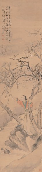 清 费丹旭 探梅仕女图137-33cm[人物] 