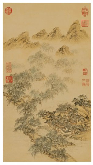 清 董邦达 花港观鱼御题-机宣-2 40x71[山水] 