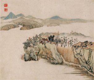 清 石涛 设色山水册页十六开24x28-13[山水] 
