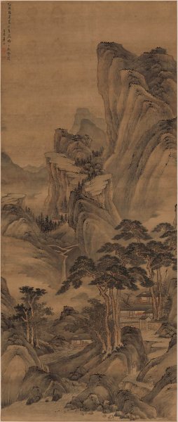 清 章谷 携琴游山图轴 绢本90x211.7[山水] 