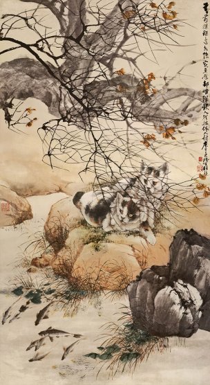 清 程璋 双猫-缩小版 66×120.7cm[走兽] 
