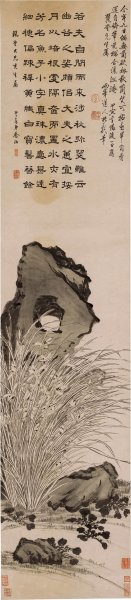 清 罗聘 秋兰文石图 32.7x149[花鸟] 
