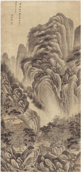 清 王鉴 仿范宽山水整图 纸本 98.3x206.9[山水]