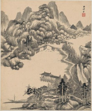 清 王鉴 仿古山水册页八开-7 30x36[山水]