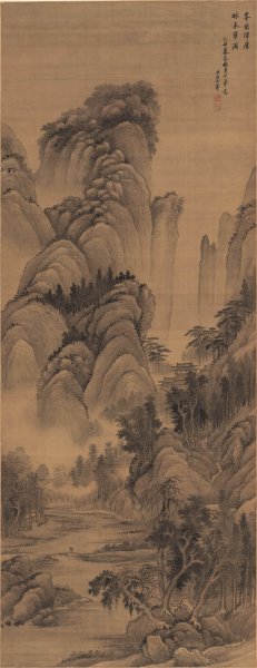 清 王翚 仿巨然山水图 绢本 59.3x153.6[山水]