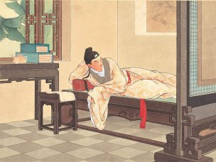 清 王淑晖 西厢记册页十六开12西厢记-卧病 33x2