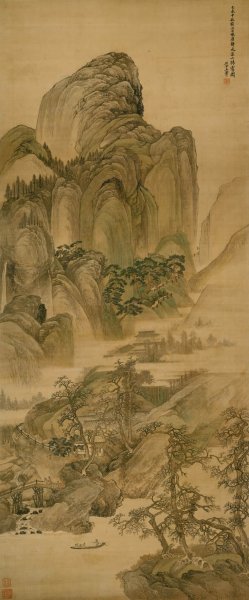 清 王翚 仿唐寅溪山晴霭图 绢本 69x166[山水]