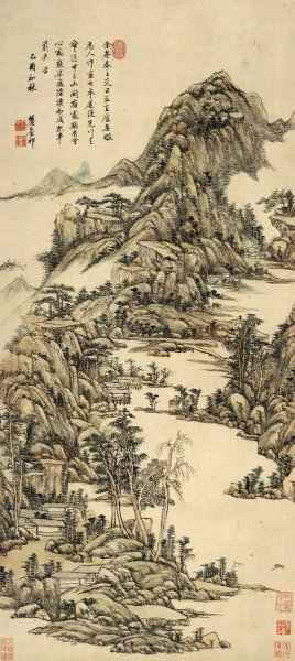 清 王原祁 设色山中早春图 纸本 44.7×100cm[山水
