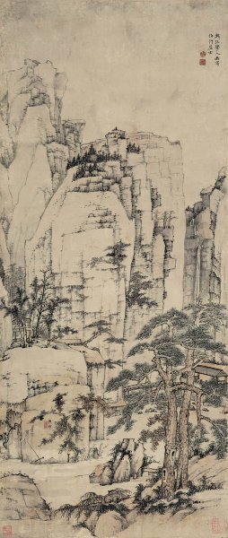 清 渐江 弘仁 松溪石壁图 纸本 50x118[山水]
