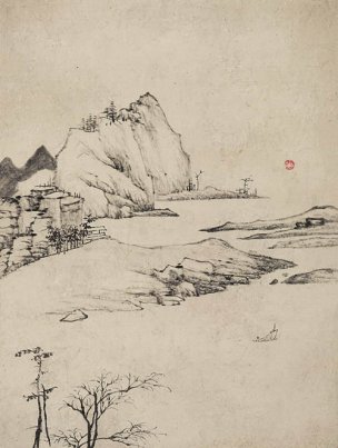 清 渐江 弘仁 山水八开-4-画 22.6x30[山水]