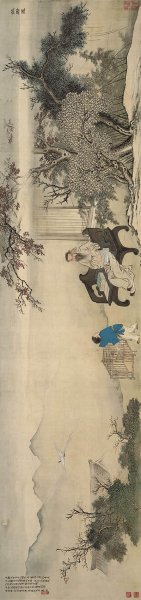 清 王世祯 放鹇图－画芯ok代绢 110×26[人物]