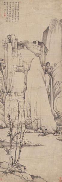 清 渐江 弘仁 山水图轴 纸本 70.3x203.5[山水]