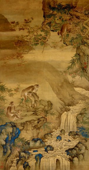 清 沈铨 蜂猴图 63x120[花鸟]