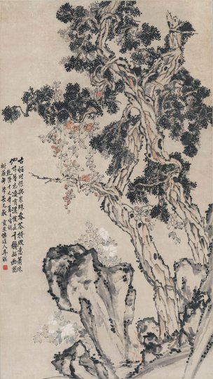 清 李禅 李鱓 古柏凌霄图120-213.35cm[花鸟]