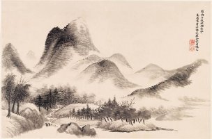 清 恽寿平 王翚 花卉山水合册7a 58x38[山水] 