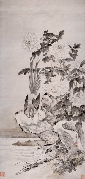 清 徐扬 牡丹山鹧图 纸本 55.8×117[花鸟] 