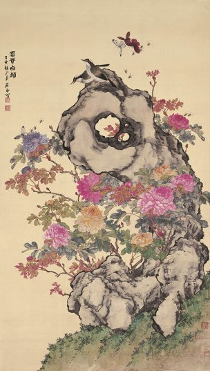 清 居廉 富贵白头图 绢本 132.5x75[花鸟] 