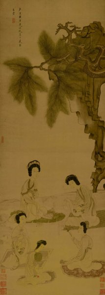 明 陈洪绶 斗草图 48x134.3[人物]