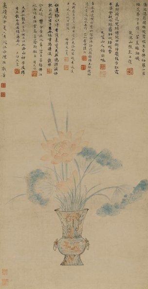 明 陈括 平安莲瑞图 46x90[花鸟]