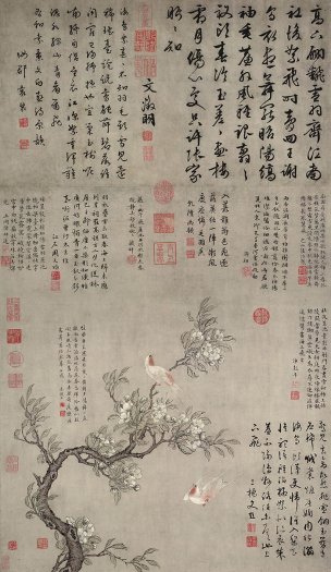 明 陆治 梨花 双燕图 纸 57.6x99.6[花鸟]