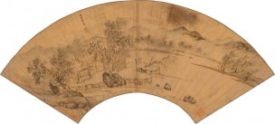 明 陆士仁 秋夜景物图扇面 54.7x24.7[山水]