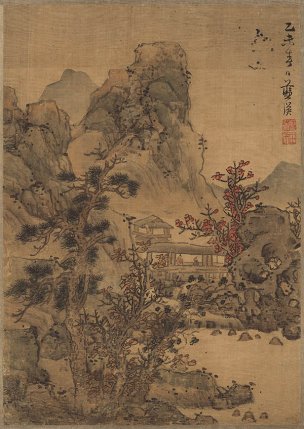 明 蓝瑛 山水册页十开-4 （溪山话旧图）绢本 2