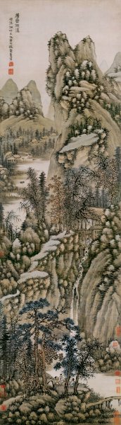 明 谢时臣 层峦溅瀑图 49x170[山水]