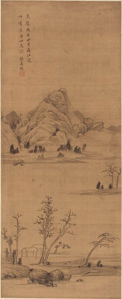 明 程嘉燧 远山古屋图 绢本 29.6-72cm [山水]