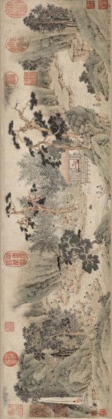 明 祝允明 书 文征明 补图 兰亭序 画心 21x78[人物