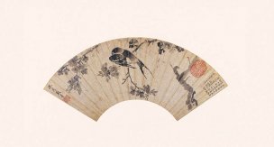 明 沈周 扇面画选8沈周杏林飛燕圖y [花鸟]