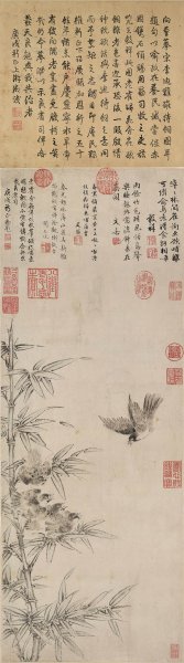 明 王榖祥 春雏得饲图 HX 28x100[花鸟]