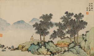 明 沈周 落花诗意图轴-3-X 60.2x35.8[山水]