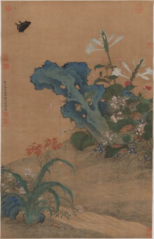 明 汪中 秋花蛱蝶图 绢本66.1-102cm [花鸟]
