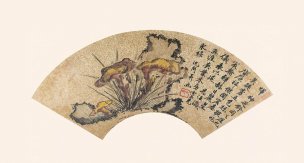 明 沈周 扇面画选5沈周芝石圖y [花鸟]