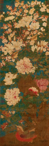 清 邹一桂 玉堂富贵-代绢 38.5×122.5[花鸟] 