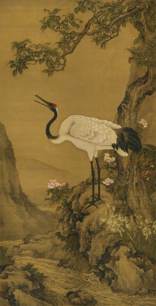清 沈铨 桂鹤图 90×177[花鸟] 