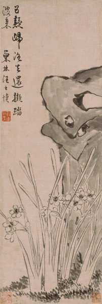 清 汪士慎 湖石水仙图 19x56.5[花鸟] 