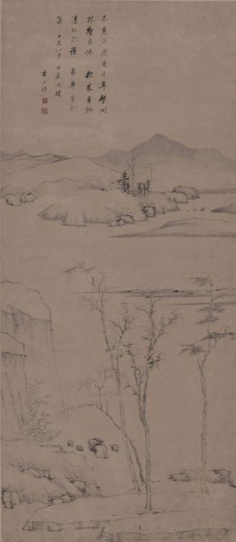 清 查士标 仿倪远山古木图47-108cm[山水] 