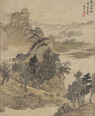 清 杨晋 仿古山水册页十二开-11 25.5x31[山水] 